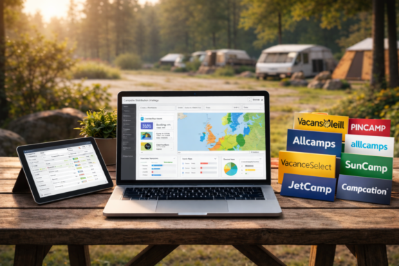 Camping distribution strategy showing booking platforms and OTA partnerships for campsite owners
