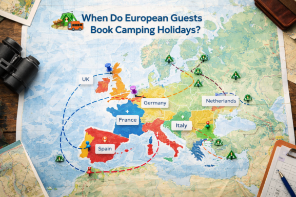 Map of Europe showing travel patterns and camping booking trends