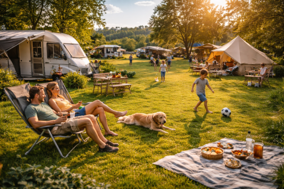 Campsite pitches with caravans and tents showing the core revenue area for many campsites