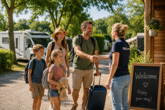 Returning campsite guests arriving for another holiday stay